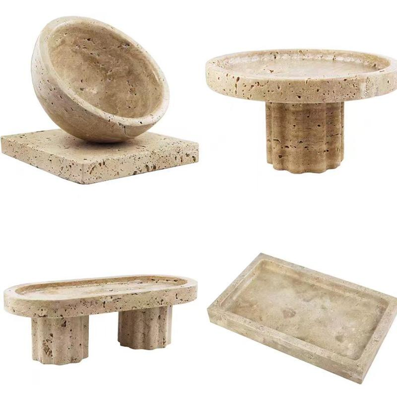 Beige Travertine Kitchenware Fruit Tray Bowl Salad Bowl