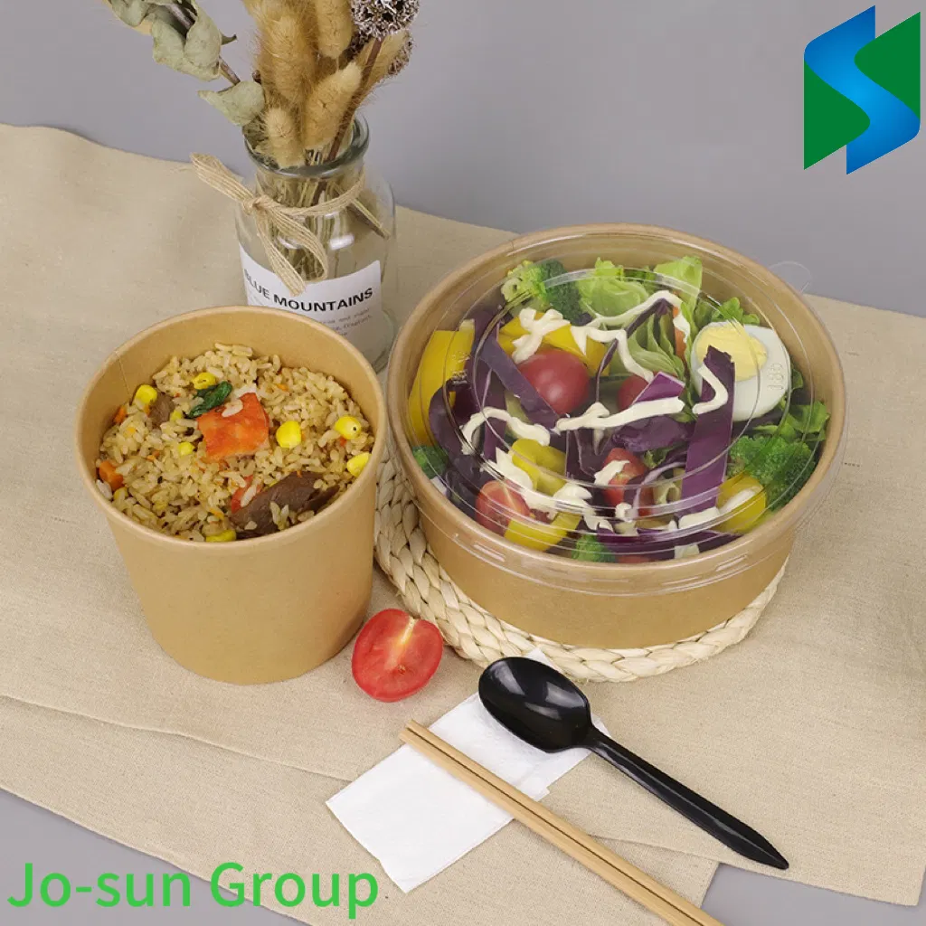 1000ml Rounded Heatable Food Container Kraft Biodegradable Paper Salad Bowl with Lid 74mm Height