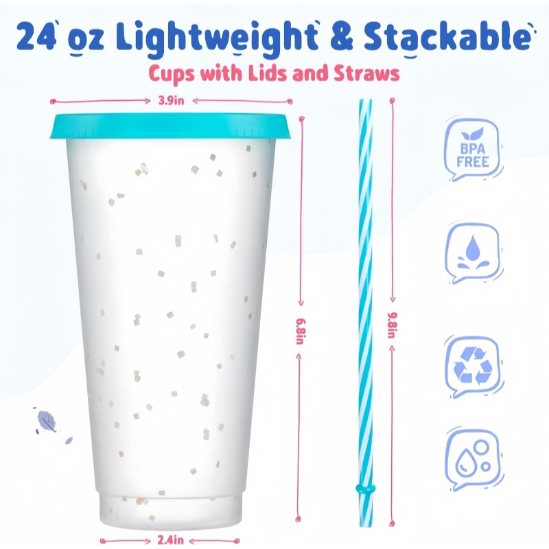 24oz Single Layer Cold Color Change Changing Tumbler Mugs Custom Plastic Cups with Lid