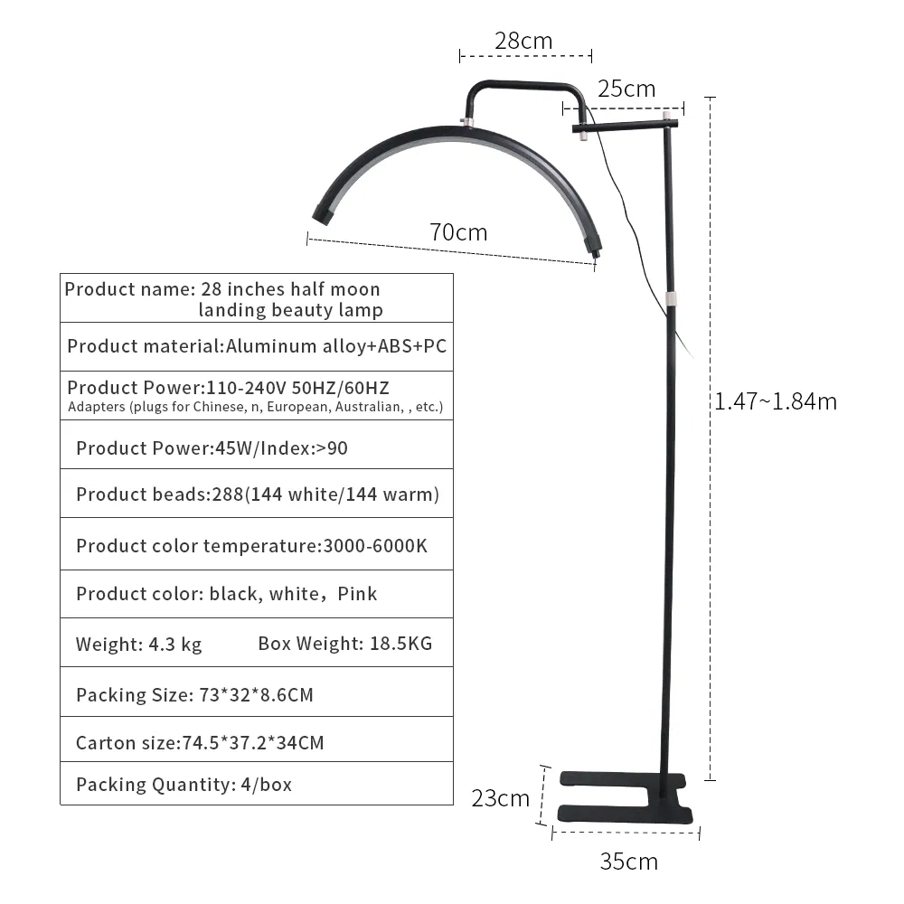 28-Inch Half-Moon Beauty LED Lamp&U-Shapde Medical Multi-Pole Floor Lamp for Beauty Salon