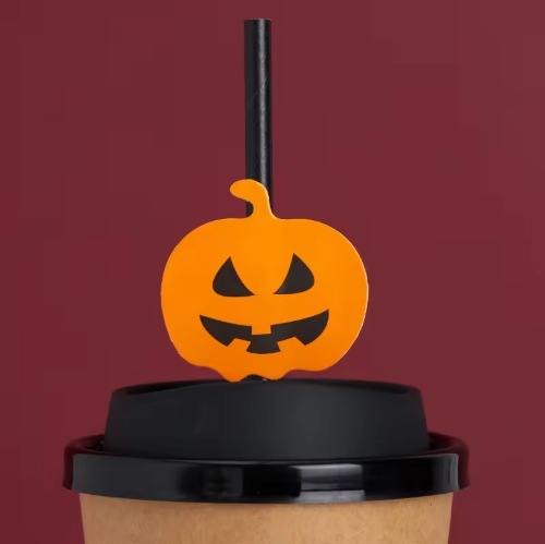 Halloween Party Paper Straws with Pumpkin, Cat, and Ghost Designs