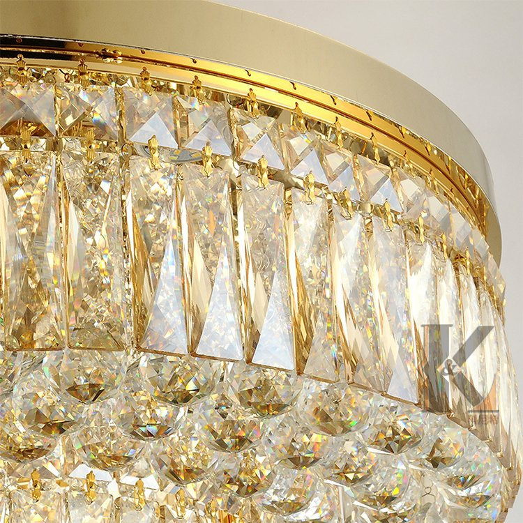 Modern Living Room Fancy Ceiling Lamp High Chandelier Lighting Gold Metal Crystal Hanging Lamp for Wedding Restaurant