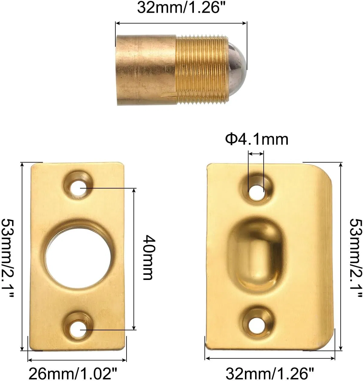 Mdmd-Gd Brass Adjustable Ball Catch, Gold Finish