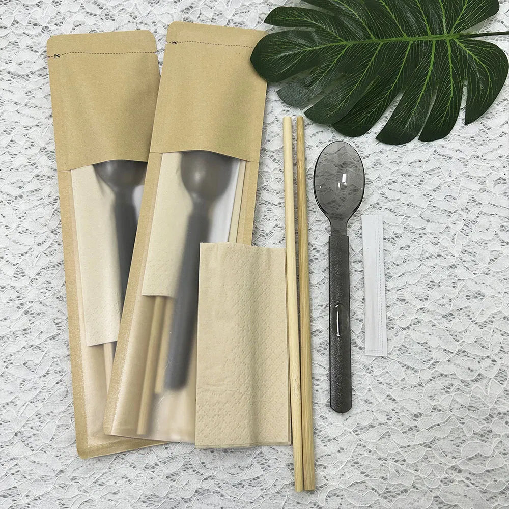 Wholesale Disposable Chopsticks Set Spoon Tissue Paper Toothpicks Custom Cutlery Set Takeaway