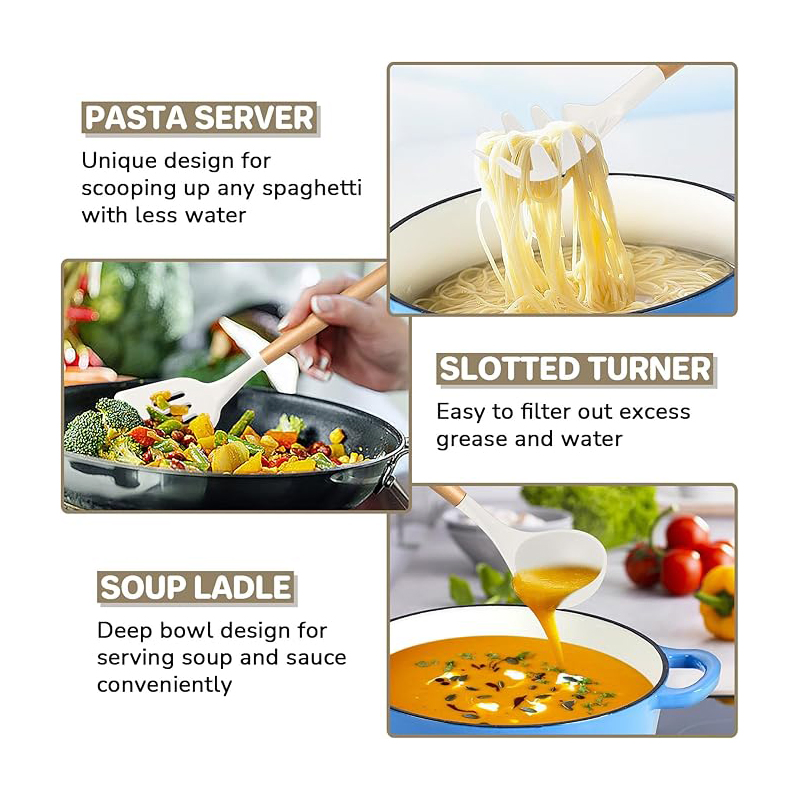 Premium Silicone Kitchen Utensils Set with Wooden Handles