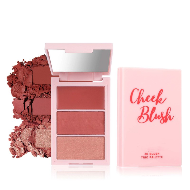 3 Color Mineral Blush Palette Multi Functional Highlighter Contour Illuminator Flawless Radiant Finish Blush