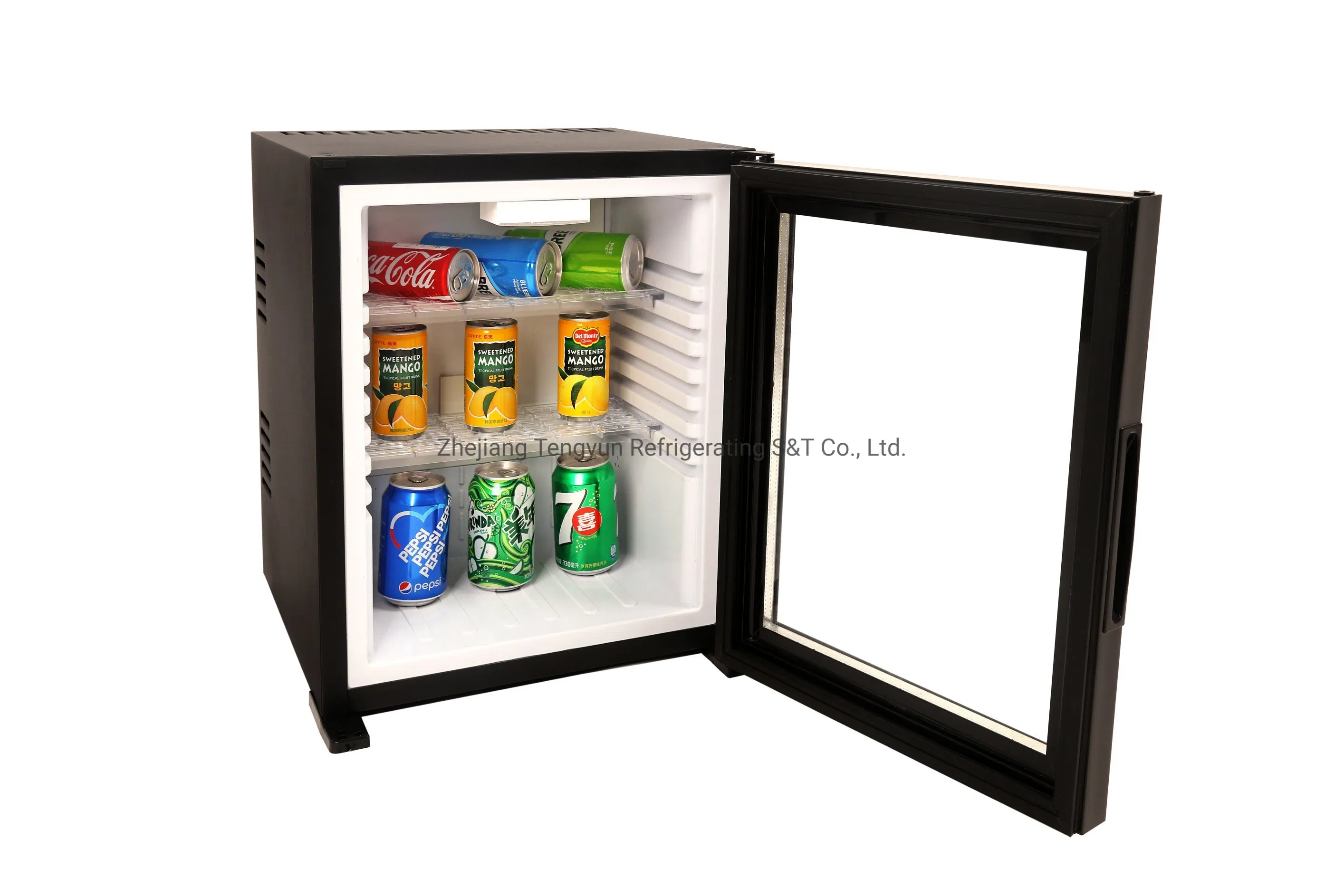 Black Color Glass Door No Compression Absorption Mini Bar Fridge for Beverage with European Plug