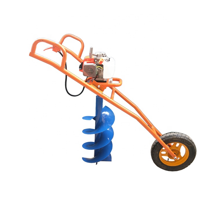 Gasoline Ground Drill Hand Push Type Earth Auger with Wheel Earth Auger Drill Tree Planting Digging Machines