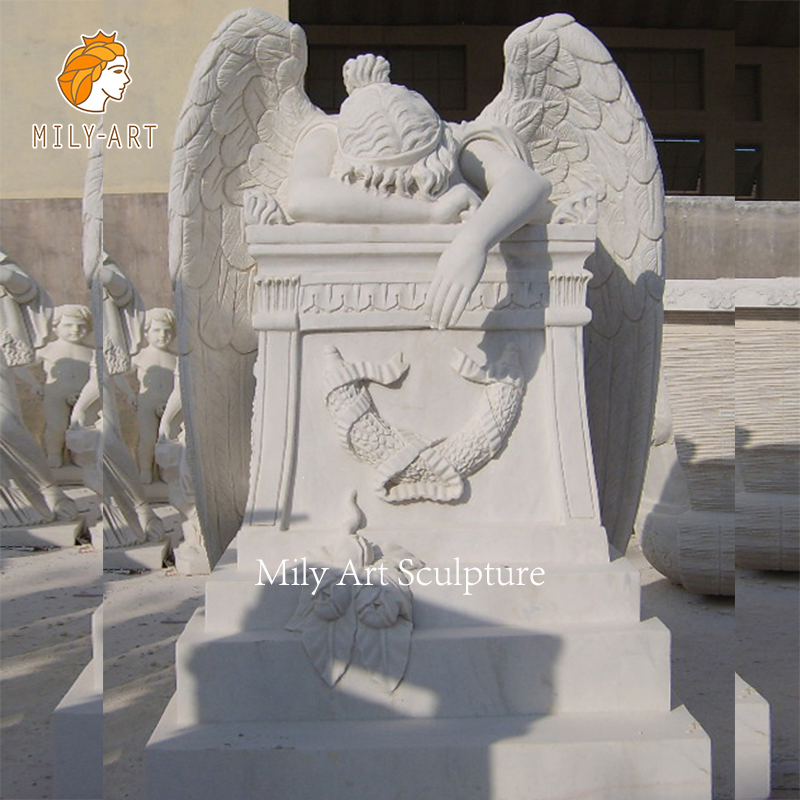 Natural Stone Cemetery Carvings Statue White Marble Angel Headstones Tombstone