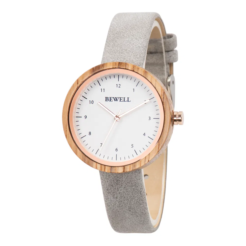 Bewell Hot Sale Fashion Gift Vegan Leather Real Wood Lady Woman Watch