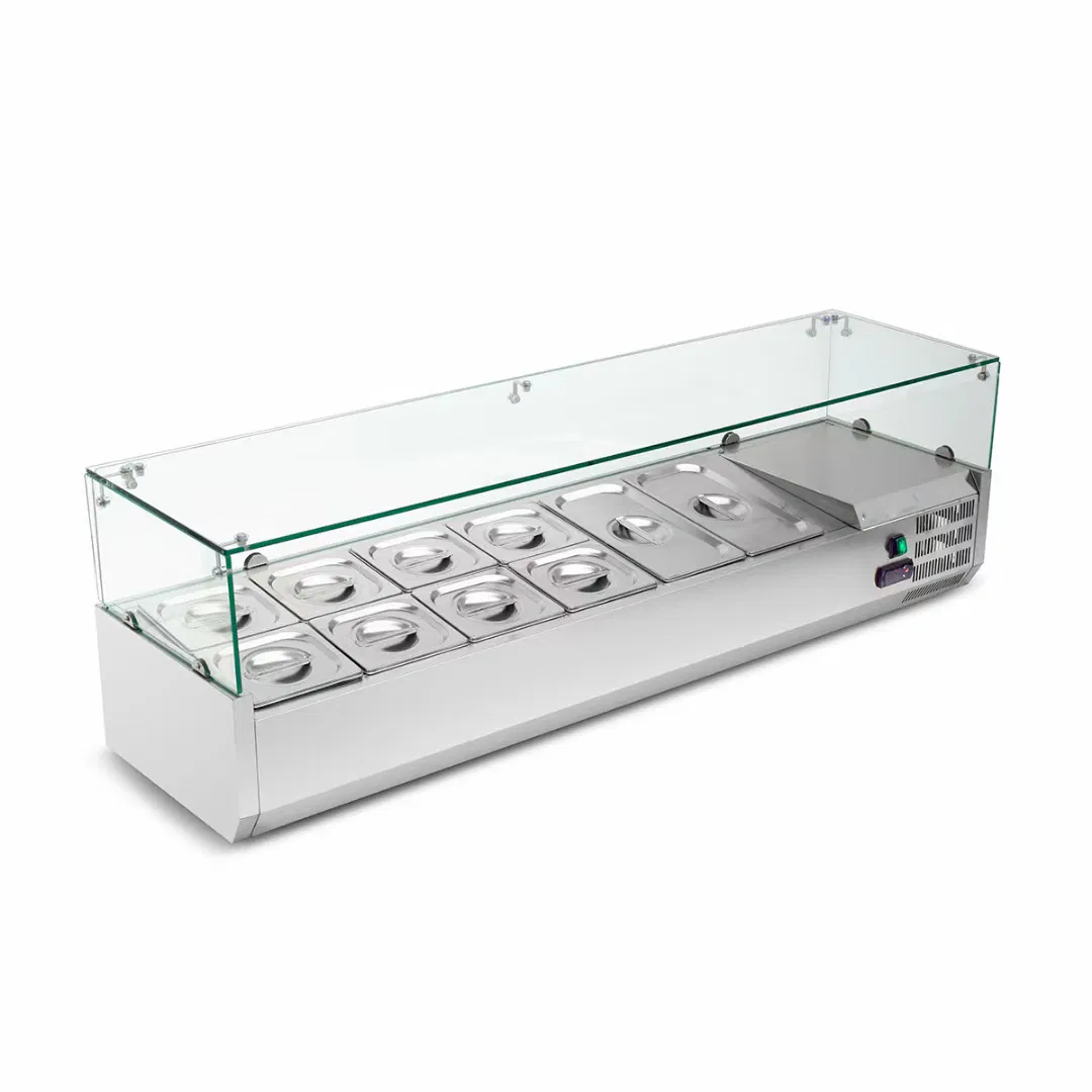 6 Pan Stainless Steel Pizza Display Chiller Counter Top Salad Bar Fridge