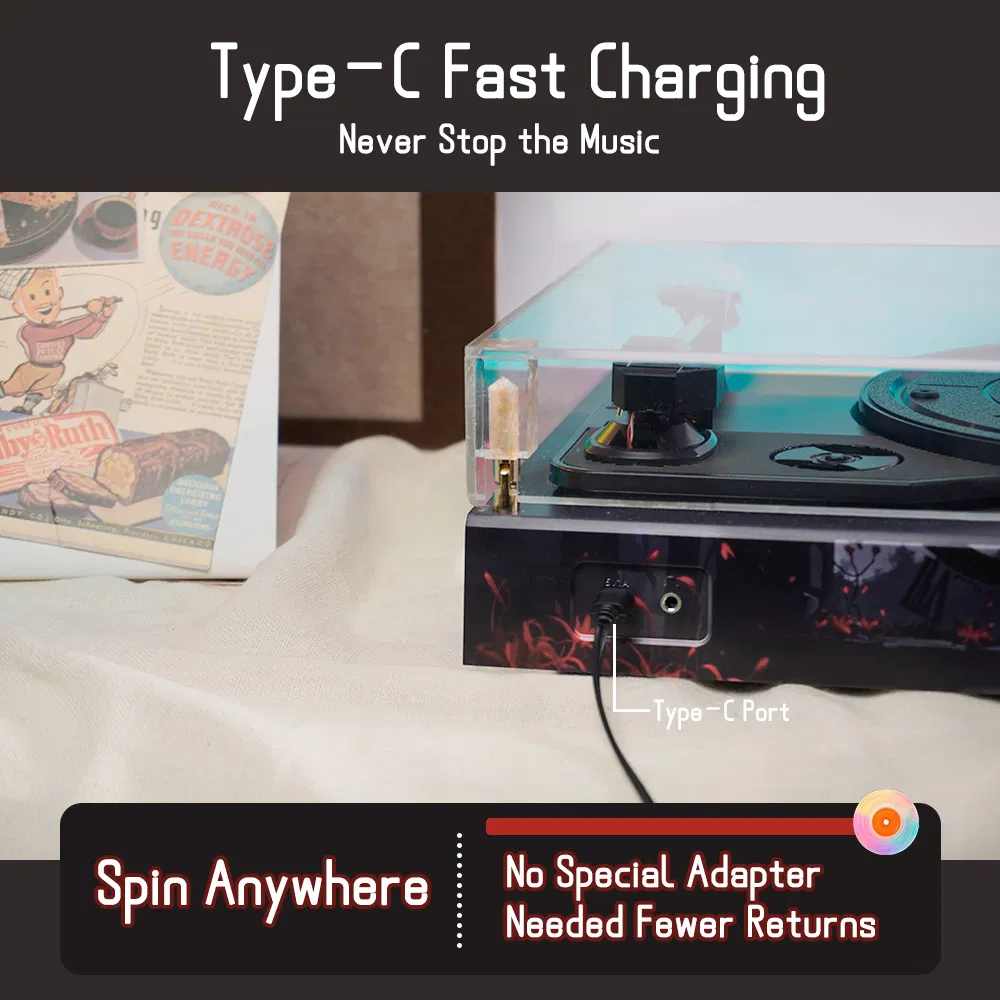 Hi-fi Noise-reduced 3-speed Bluetooth Hi-fi Turntable Lp Vinyl Record Player With Built In Speaker For Gift