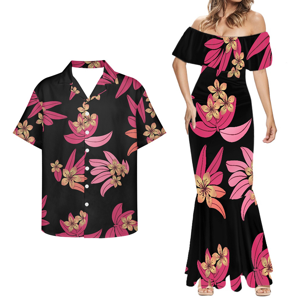 Комплект платье женское и рубашка мужская полинезийский узор до 8XL