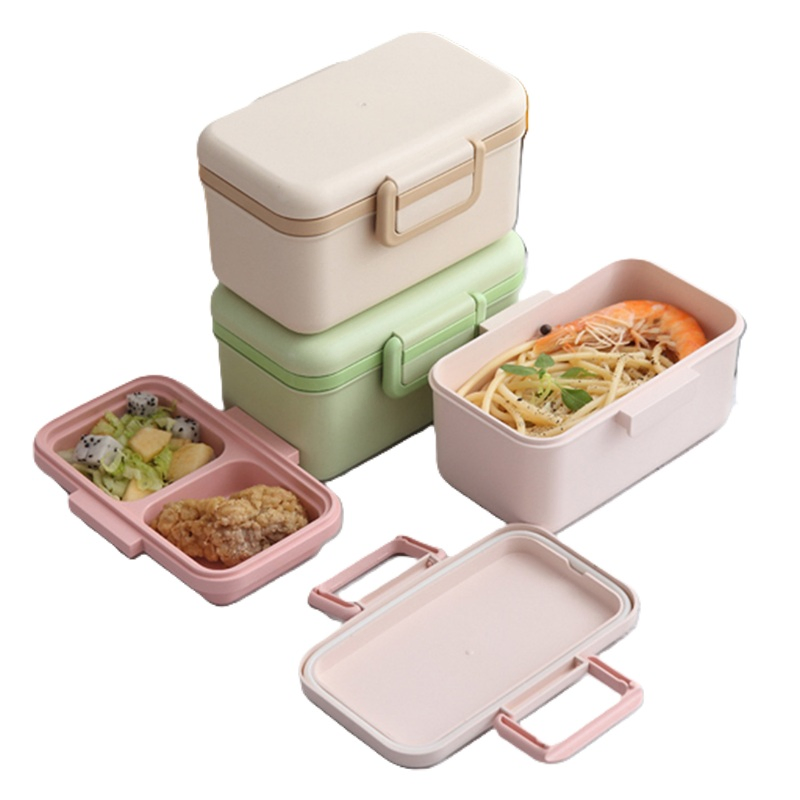 Double-Layer Square Plastic Lunch Box with Leak-Proof Design