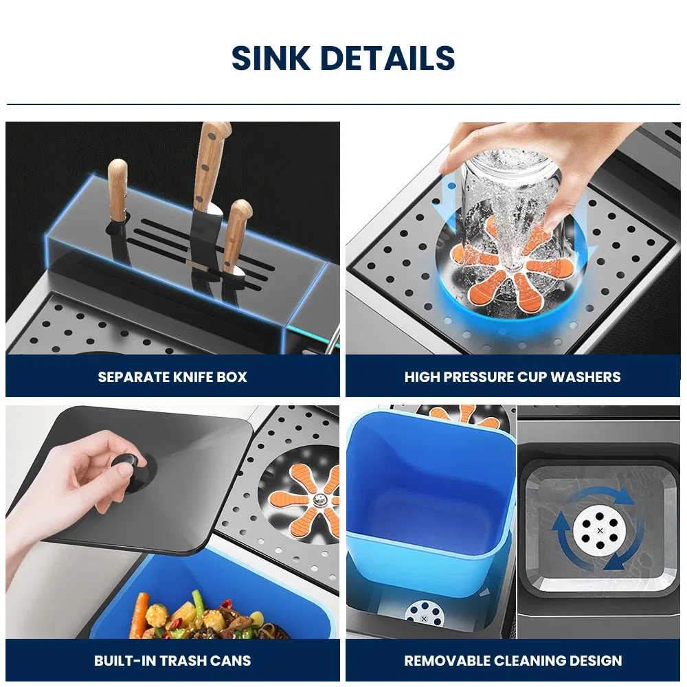 New Stainless Steel Kitchen Sink Smart Waterfall Sink with Garbage Bin and Toolbox