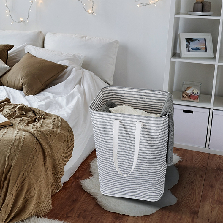 Trendy Striped Canvas Laundry Basket for Stylish Home Organization