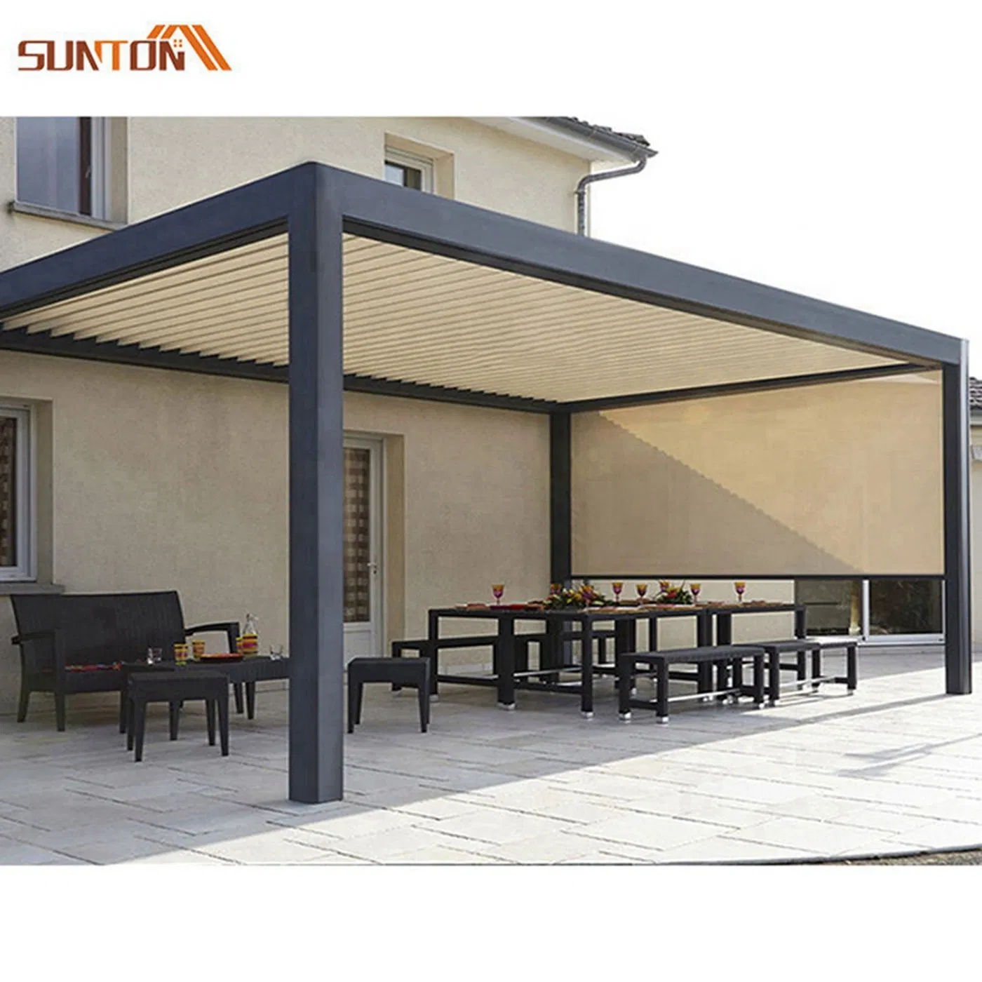 Waterproof Opening Louver Roof Modern Luxury Aluminum Electric Outdoor Pergola with Bright Light