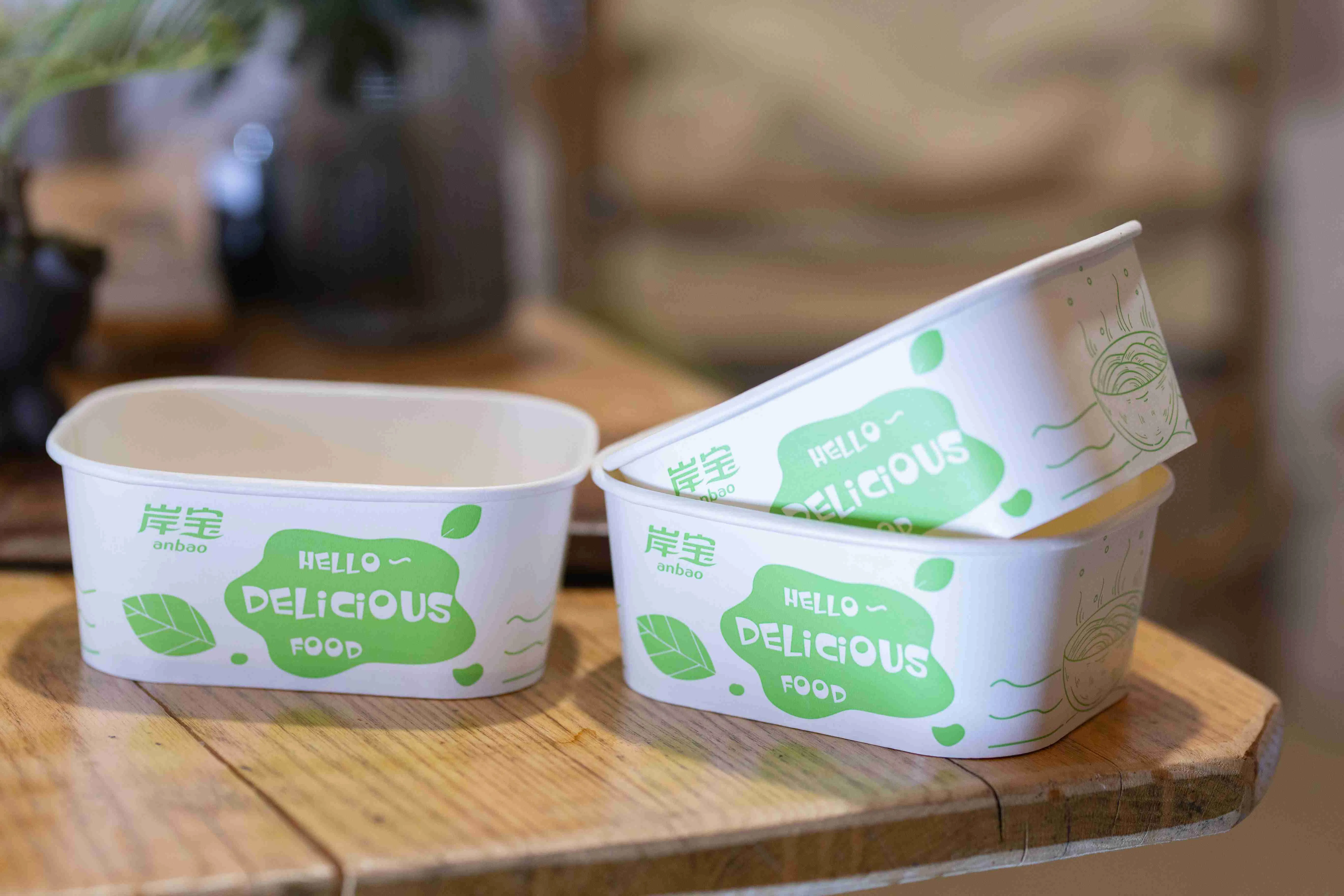 PE PLA Water-Based Coating Rectangular Square Paper Bowl Paper Food Box Container Packaging