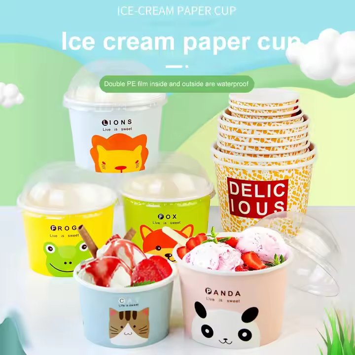 Custom Packaging Recyclableice Cream Container Paper Cup with Lids