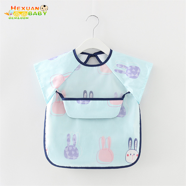 Cute Short-Sleeved Baby Apron for Painting and Dining