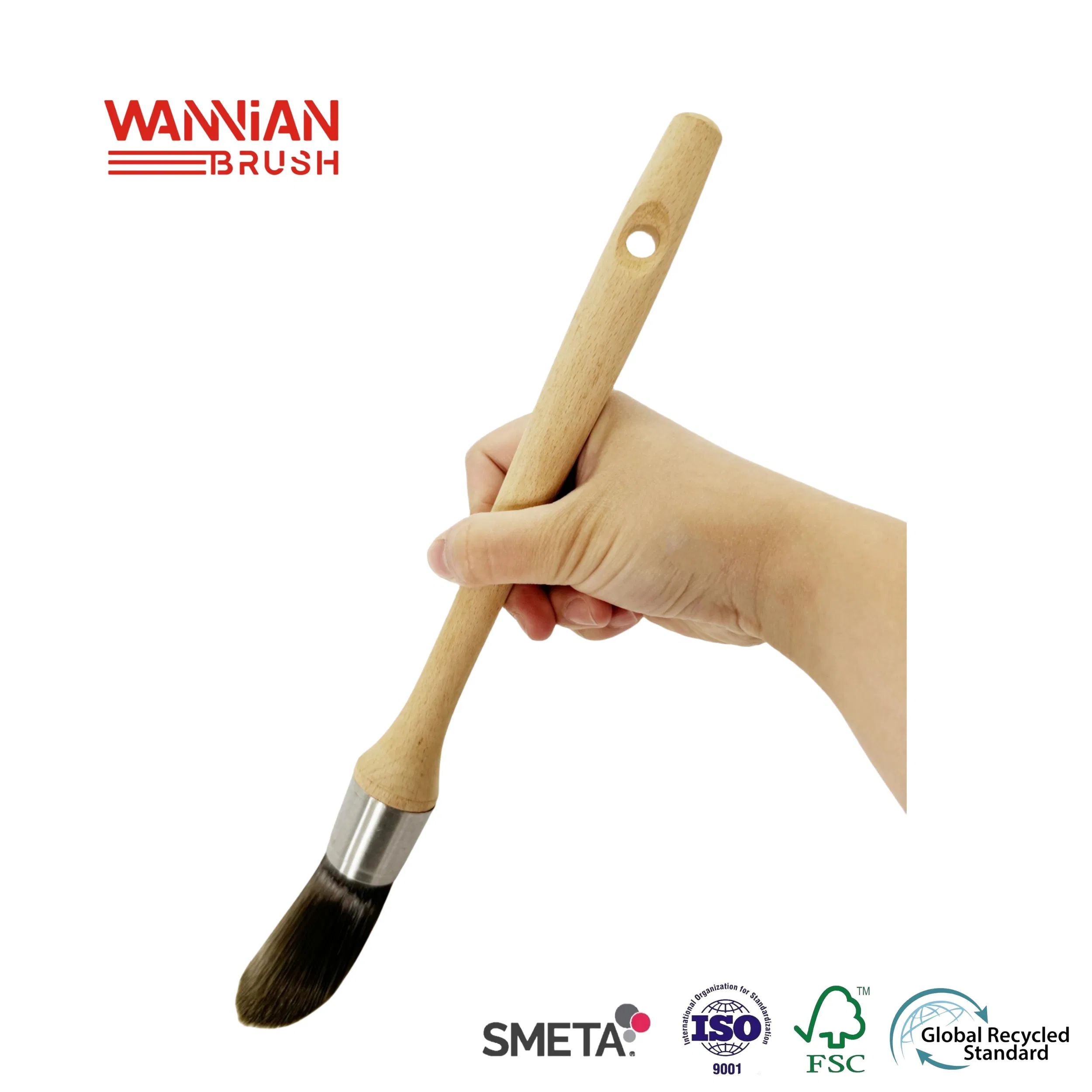 Круглая кисть с деревянной ручкой и нейлоновым ворсом