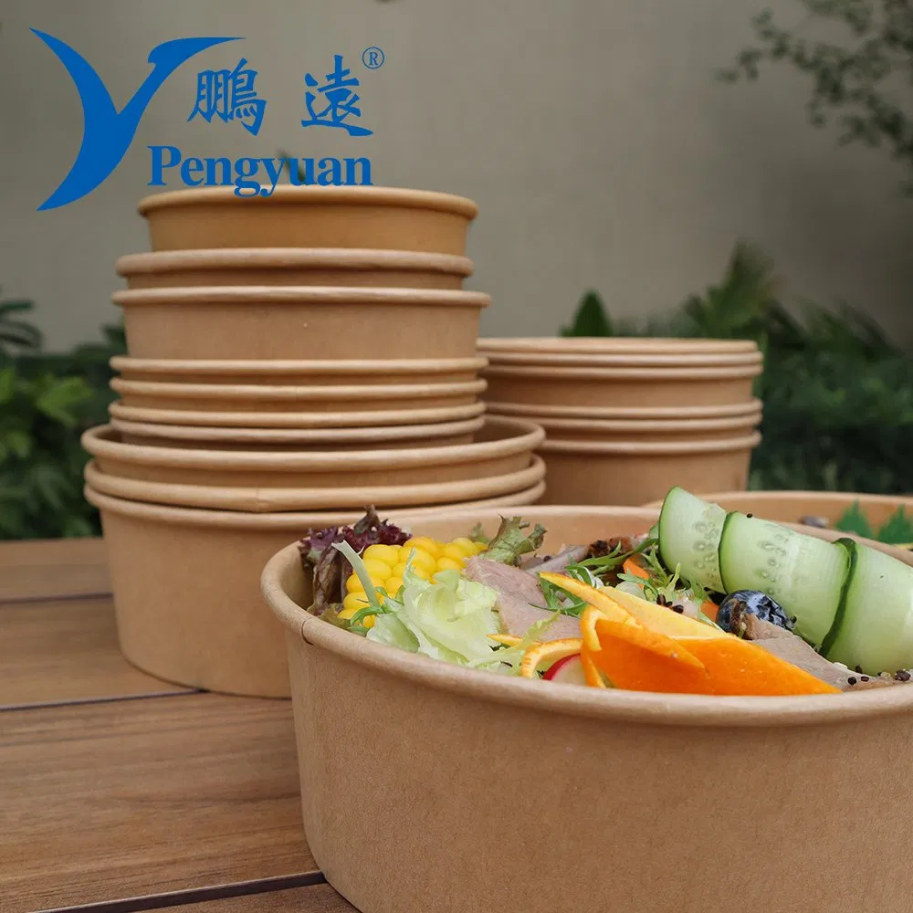 Biodegradable Disposable 1300ml Kraft Paper Salad Box Food Packaging Bowl for Food Takeaway