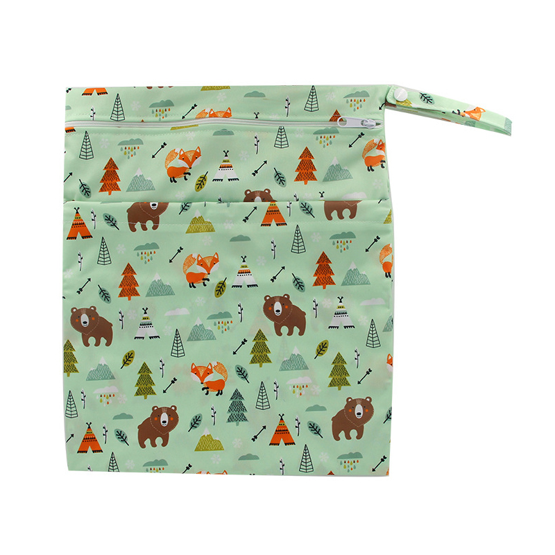 Diaper Bags in Stock, Double-Zipper Printed Waterproof Baby Diaper Bags, Dry and Wet Baby Diaper Bags