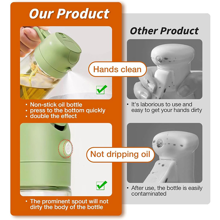 Hot Selling Glass Olive Oil Pump Sprayer Bottle 450ml Baked BBQ Oil Dispenser Bottle