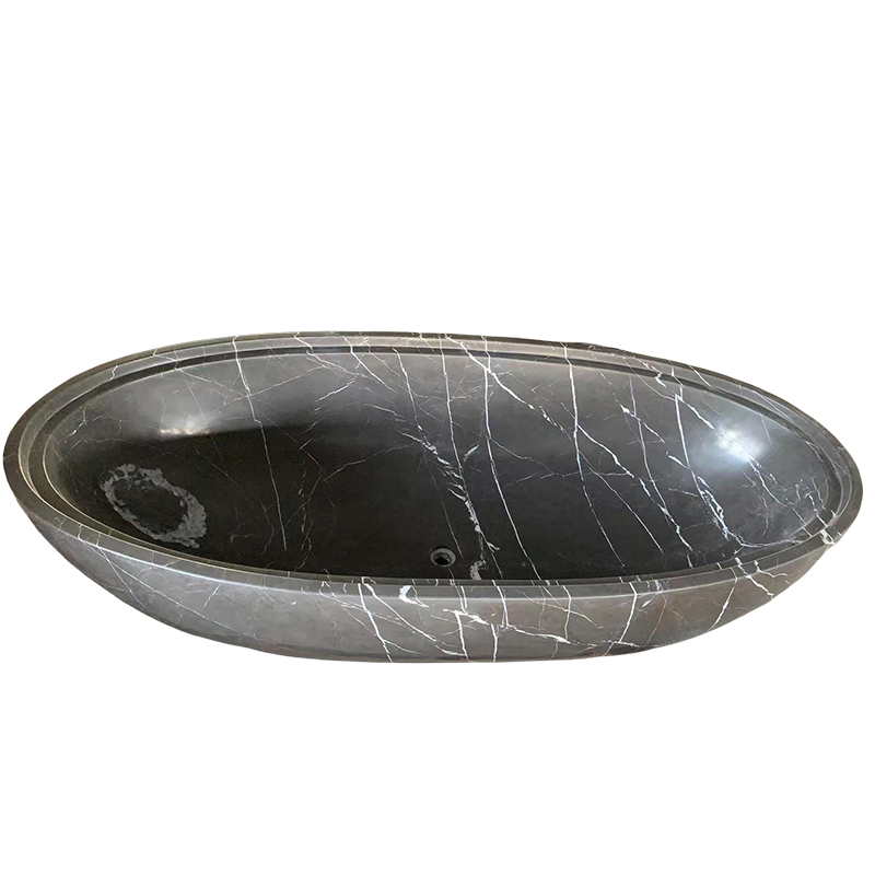 Pietra Grey Polished Oval Freestanding Custom Marble Bathtubs for Indoor Bathroom Decor