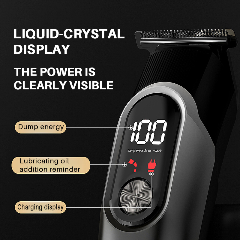 Professional Men's Cordless Electric Barber Hair Clipper LED Display T-Shaped Knife Detail Precision Beard Trimmer Hair