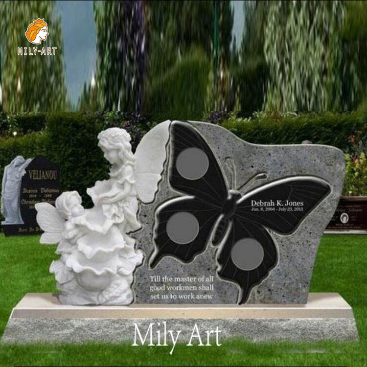 Custom Natural Stone Hand Carved Butterfly Granite Black Graves Headstone
