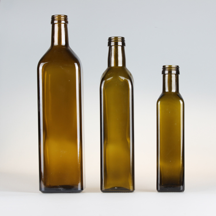 Food Grade 250ml 500ml 750ml 1000ml Square Dark Green Glass Bottle Olive Oil Bottle and Vinegar Bottle