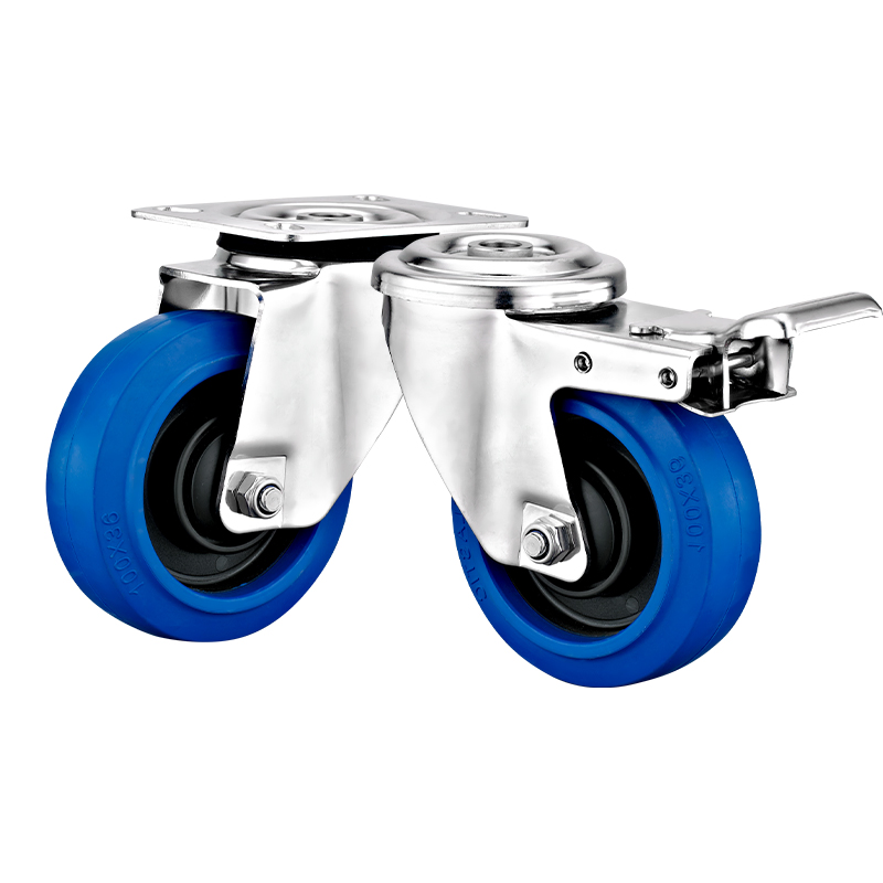 80mm100mm125mm Medium Duty Euro Type Stainless Steel Elastic Rubber Caster (Type C) SUS 304 Anti-Rusted Wheels for Hand Trolley