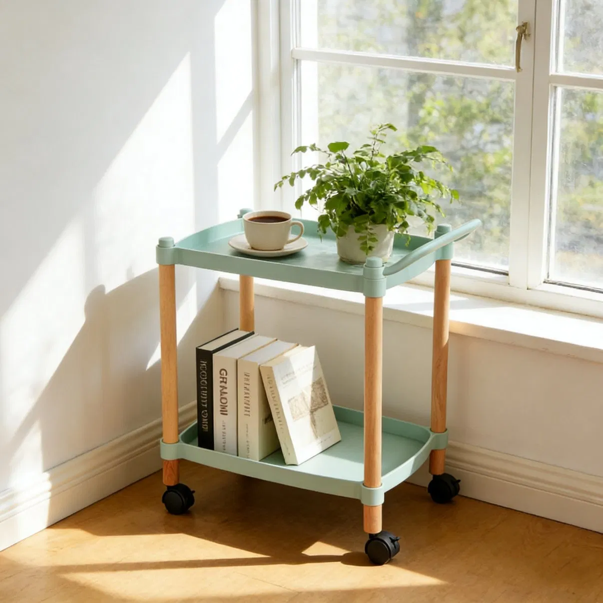 Wood Foldable OEM China Display Shelf Trolley Rolling Utility Cart Multi-Layer Rack