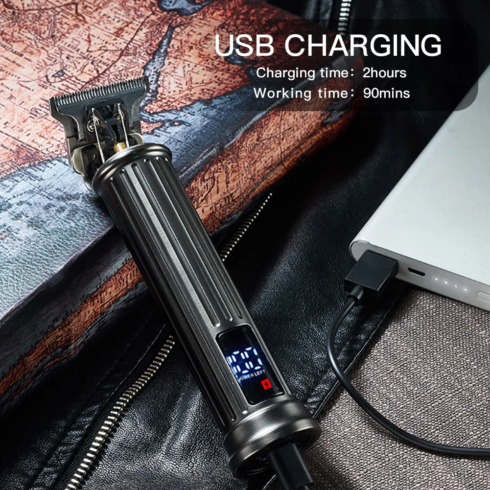 Professional Waterproof Black LED Professional Oil Head Trimmer USB Rechargeable Hair Clippers