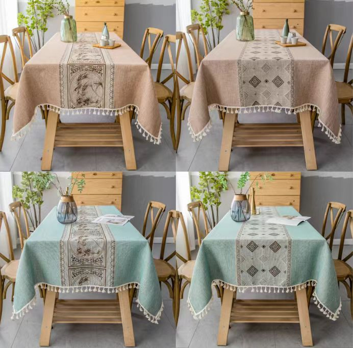 Stripes Jacquard Polyester Dining Table Runner with Tassels for Home, Festivals