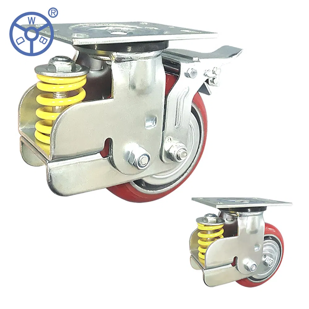 Double Spring PU Caster Core with Shock-Absorbing Rubber Block