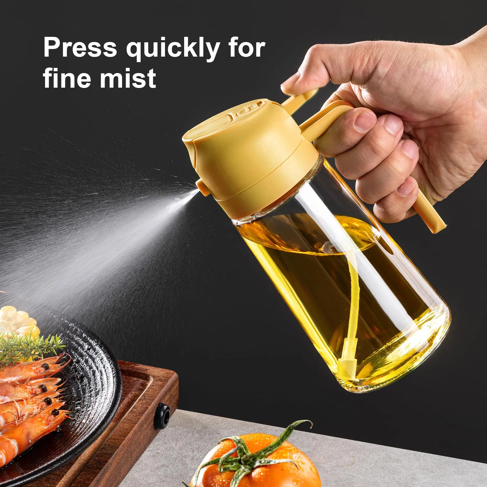 Oil Sprayer for Cooking 2 in 1 Olive Oil Dispenser Bottle for Kitchen 16oz/470ml Premium Glass Oil Bottle