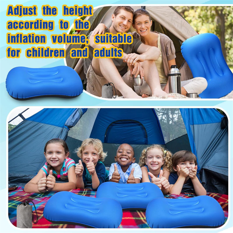 Good Price High Quality Lightweight Inflating Pillows Relief Rescue Portable Backpacking Inflating Pillow Ergonomic Neck Lumbar Support Dark Blue