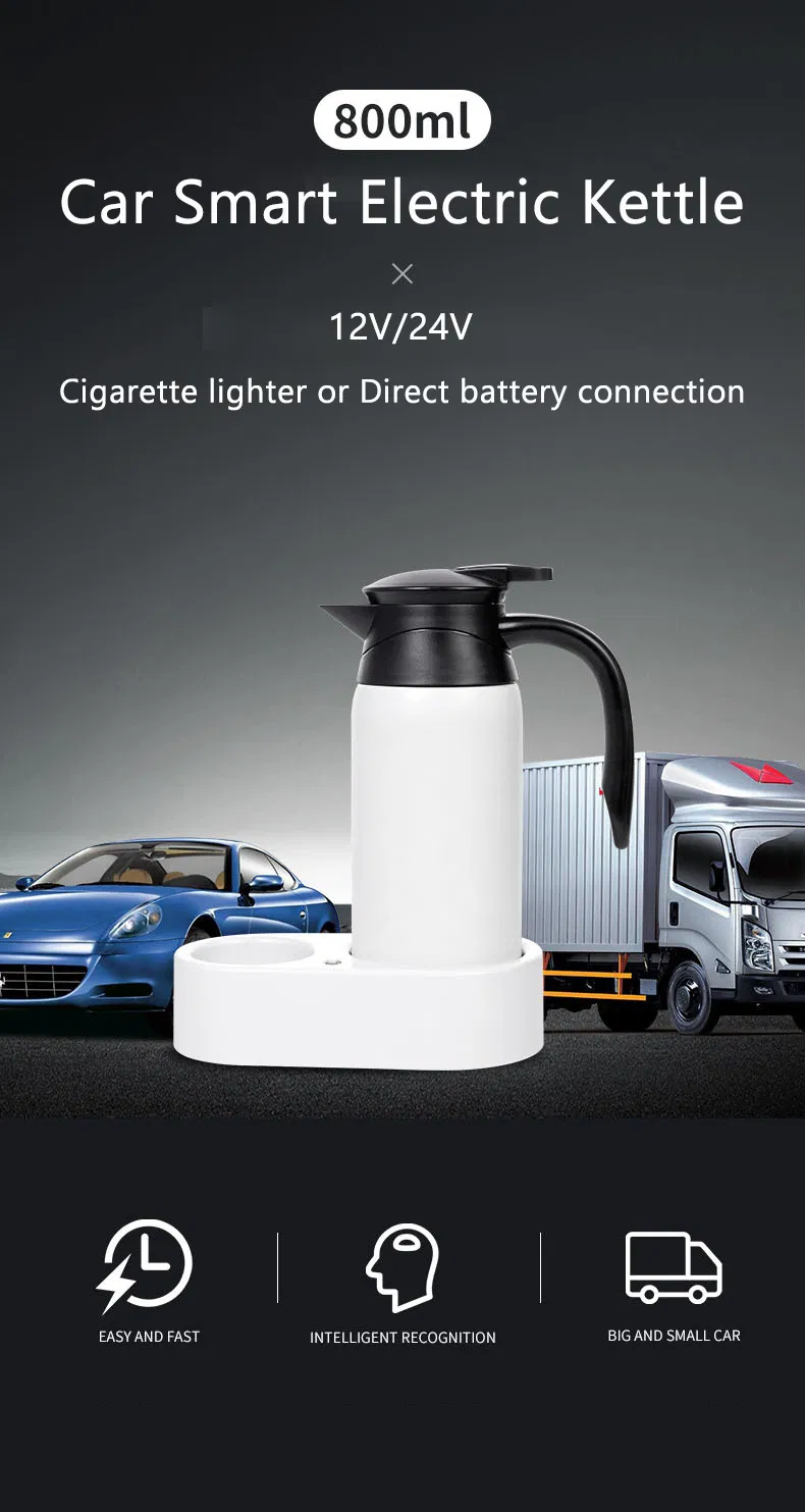 12V/24V 800ml Double Layer 304 Stainless Steel Car Electric Kettle Water Boiler Truck Car Coffee Tea Heating Water Bottle