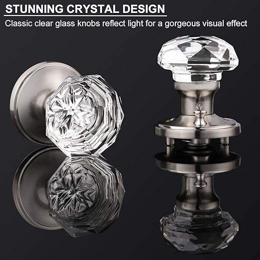 Glass Door Knob with Lock Crystal Bedroom Door Lock Brushed Nickel Glass Privacy Door Knob