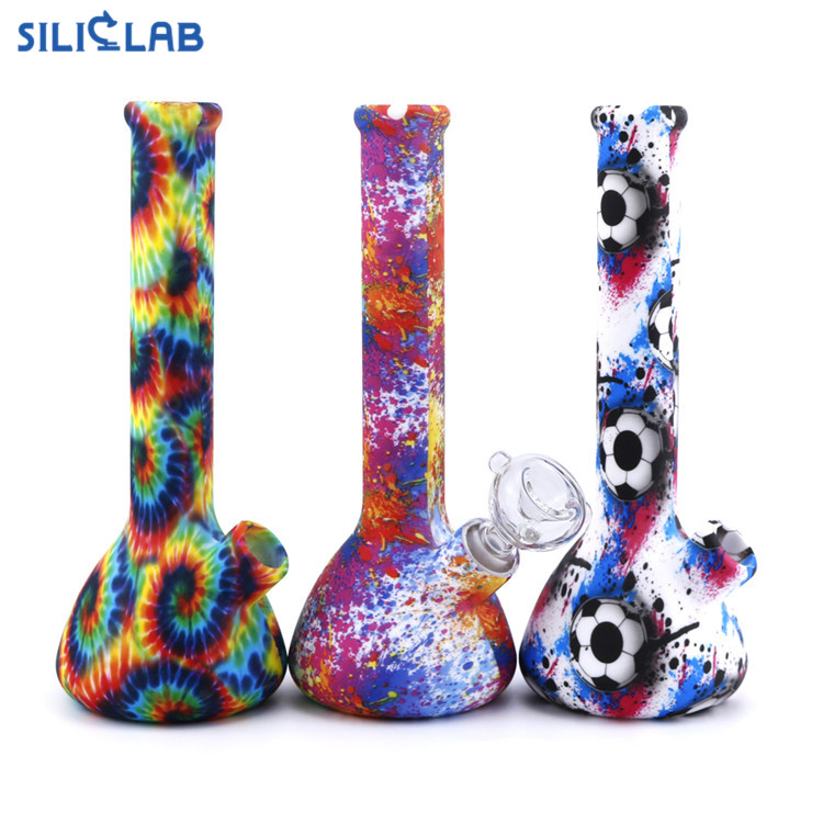 Siliclab 8.6 Inch Pattern Straight Mini Beaker Smoking Bubbler Silicone Water Pipe Hookah Smoking Pipe