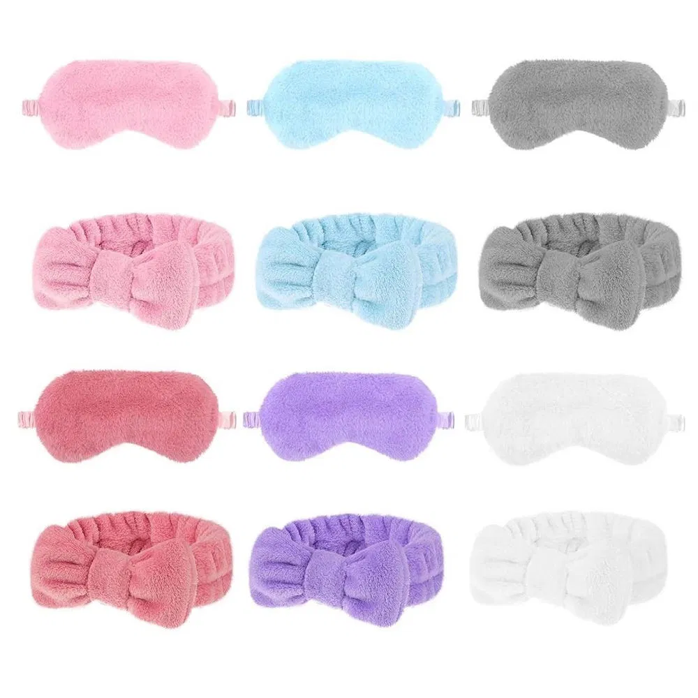High Quality Luxury SPA Makeup Wide Elastic Headband Plush Eye Mask Set