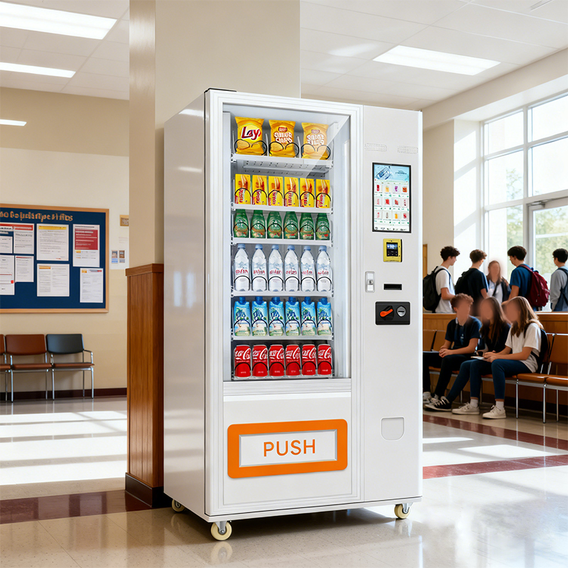 Compact Glass Front Beverage and Snack Vending Machine with Cash Coin Card Payment