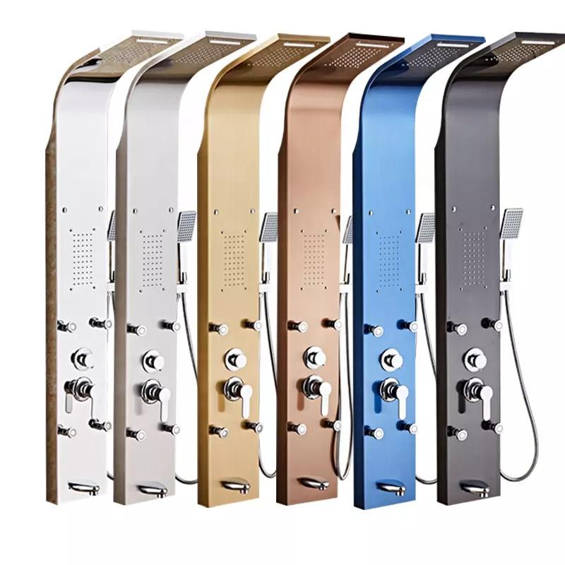 Shower Panel Bathroom Wall Mounted Stainless Steel Waterfall Shower Column Set Tower Massage Jets Shower Panels Colone De Douche