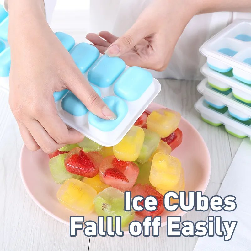 Silicone Easy Release Flexible 14-Ice Ice Cube Tray with Removable Lid