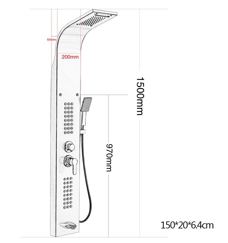 Bathroom Wall Mounted Stainless Steel Shower Panel