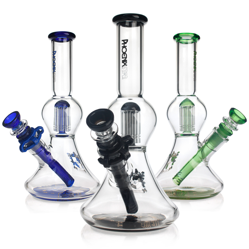 Phoenixstar New Products 10 Inches Glass Beaker 8 Arms Tree Perc Smoking Pipe Hookah Water Tobacco Pipe Wholesale