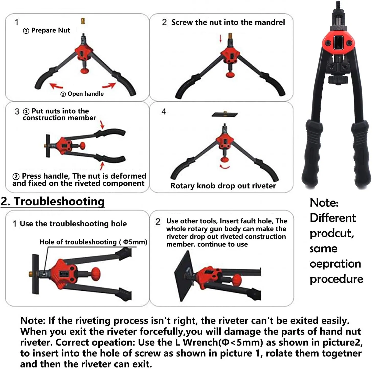 Factory Direct Sales Heavy Duty Manual Riveter Guns Hand Riveting Tool M3-M10 Hand Rivet Nut Gun