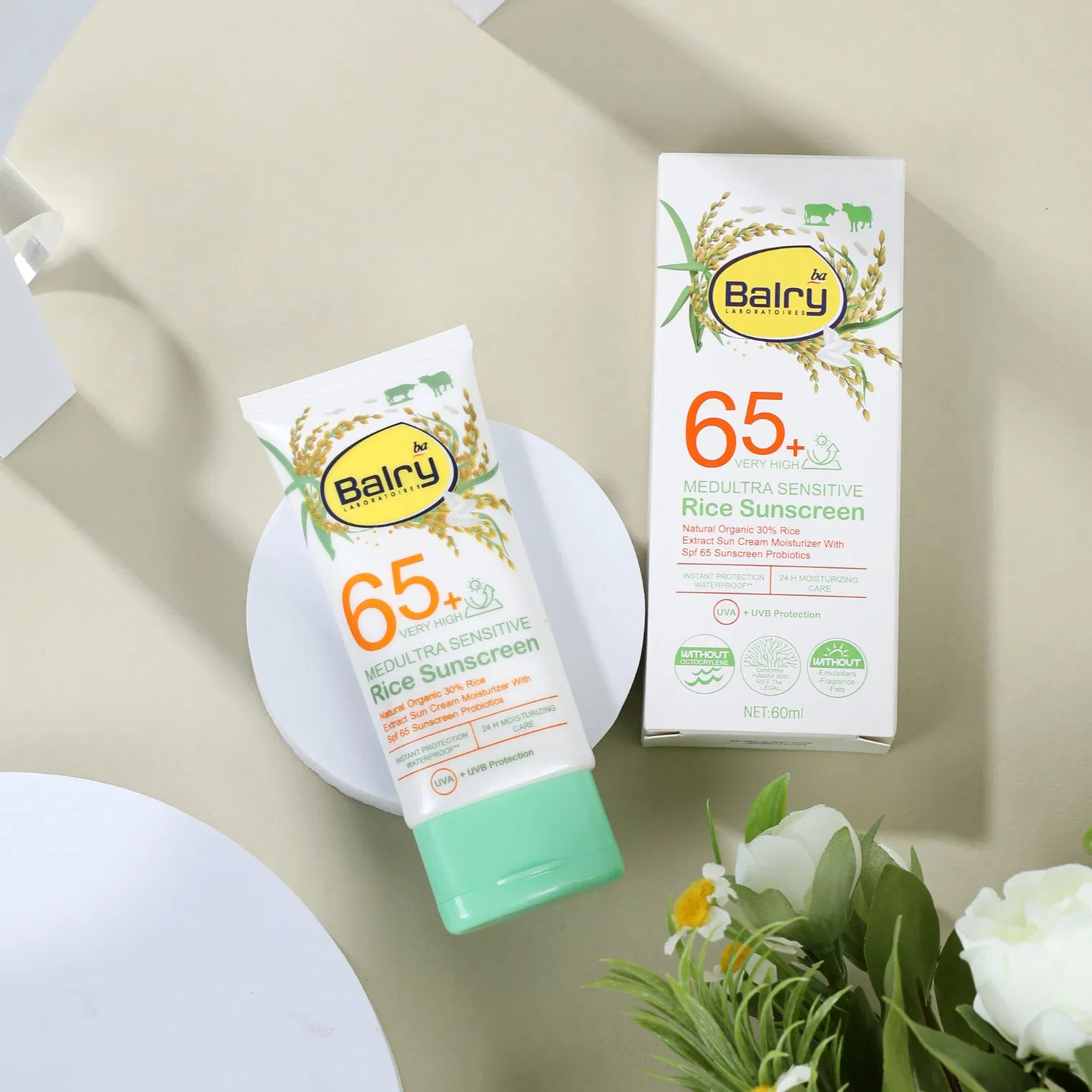 Balry Natural Organic Rice Extract Whitening Skin Sensitive SPF 65 Sunscreen Cream